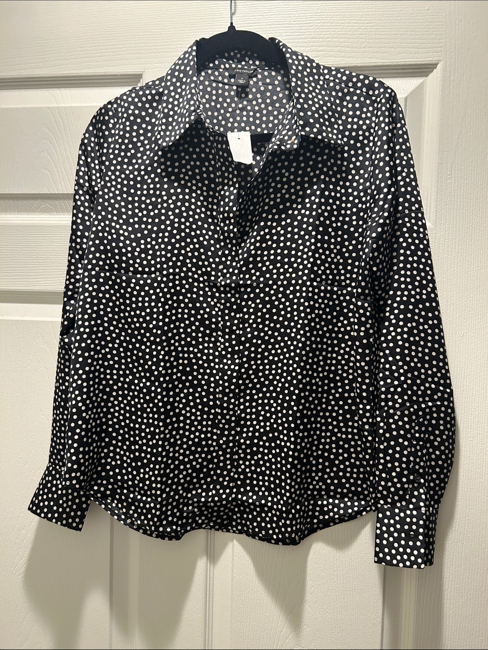 Ann Taylor Black and White Polka Dot Button-Up Blouse